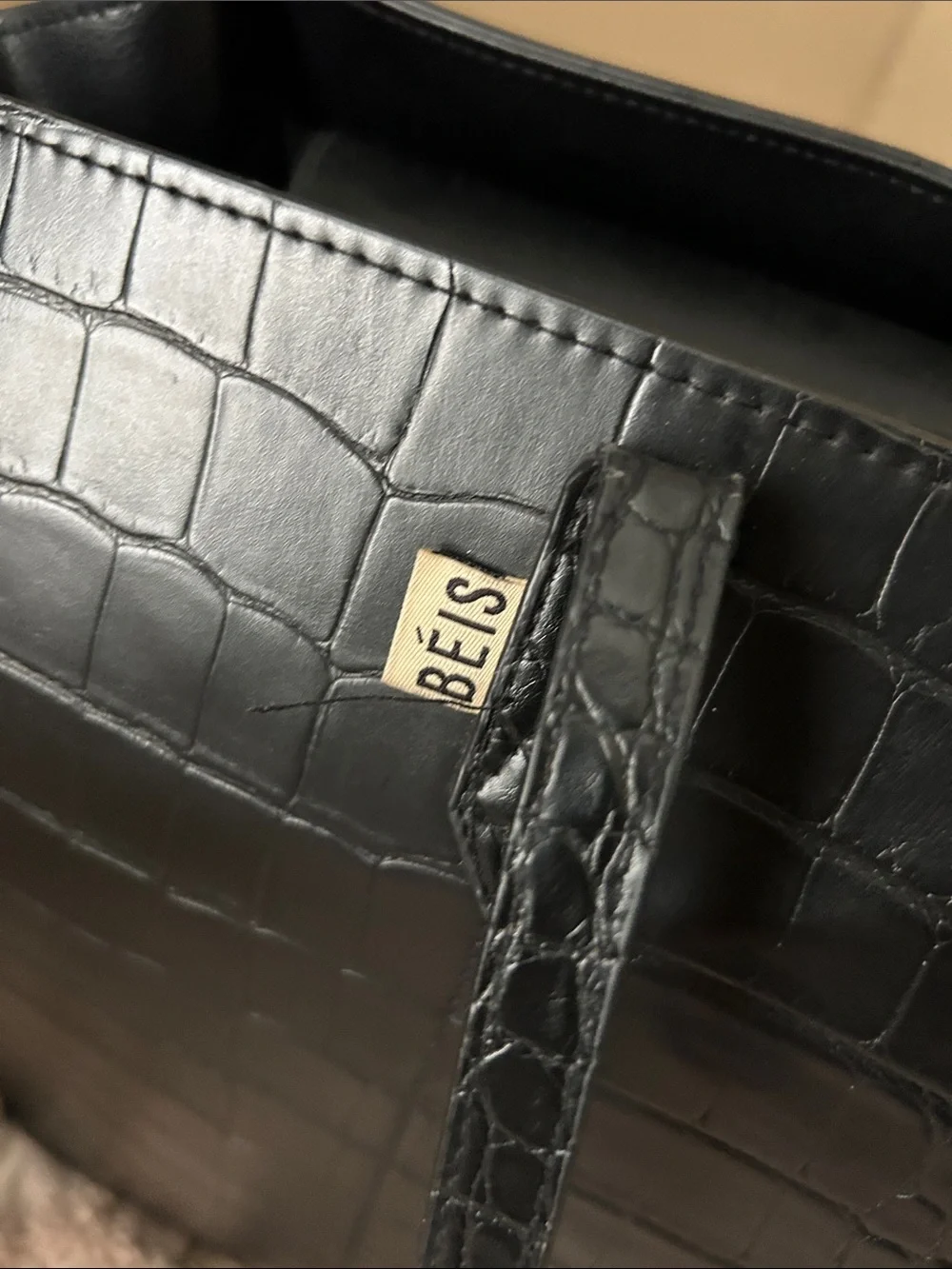 Black Croc-Embossed Travel Tote